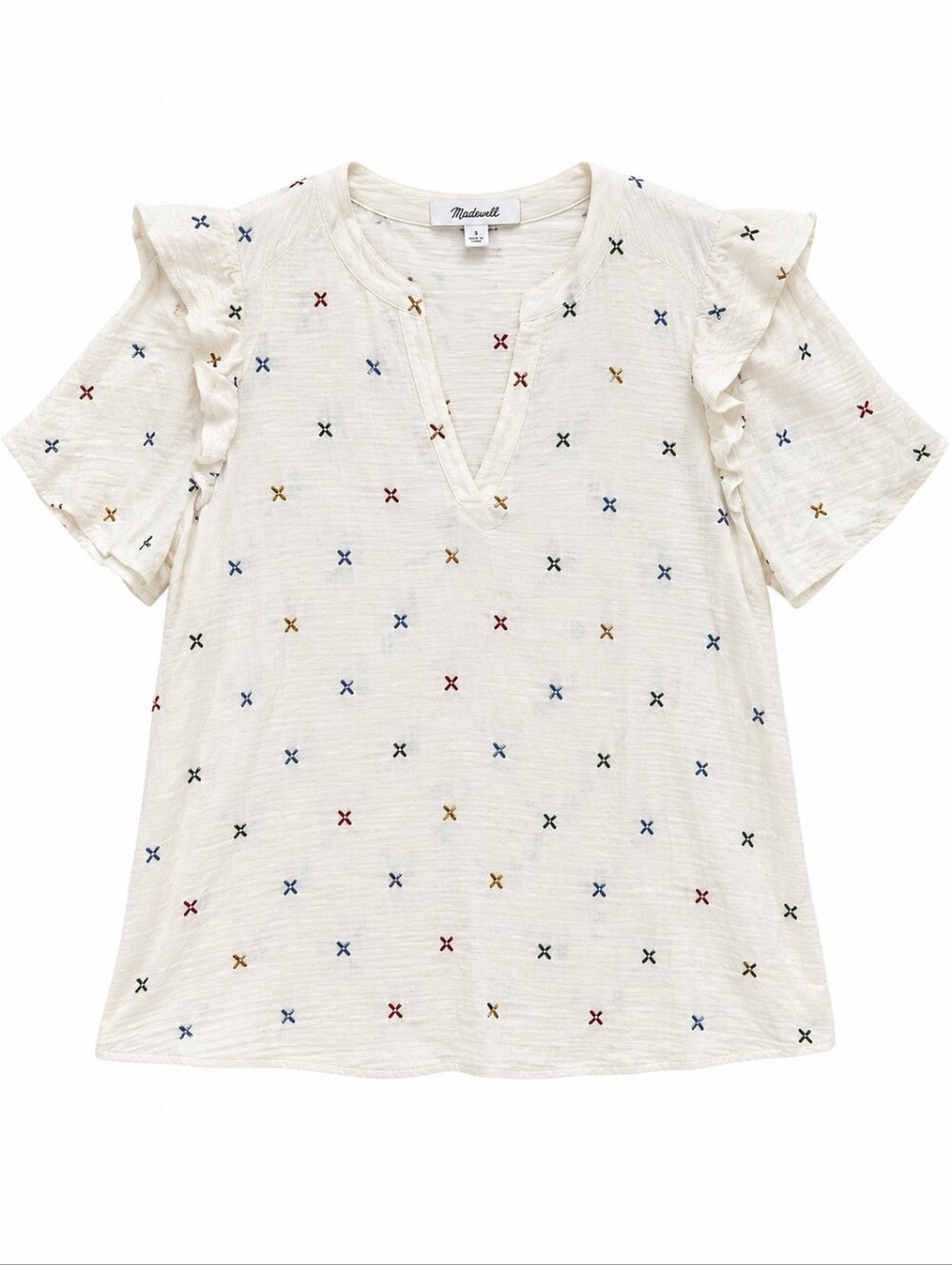 Madewell Embroidered Blouse Small Ivory Flutter Sleeve Boho Top